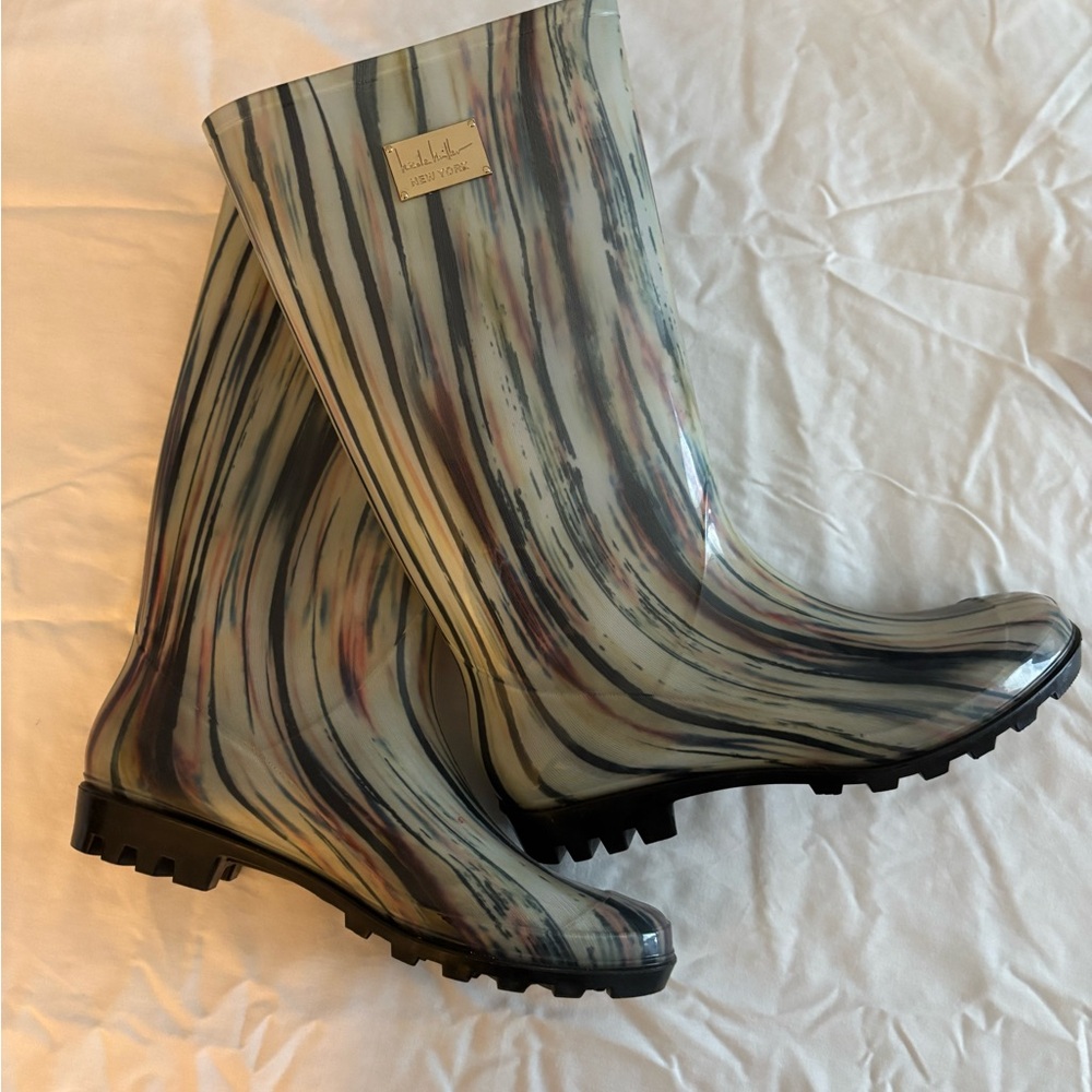 Nicole Miller Multicolor Striped Design Rain Boots -Like new/worn 1 time